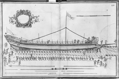 Building, equipping and launching of a galley, plate XIV by French School